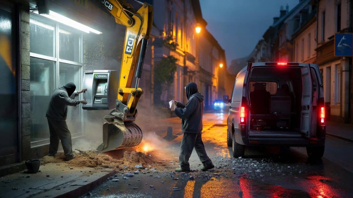 Thieves use stolen JCB to take bank's cash machine